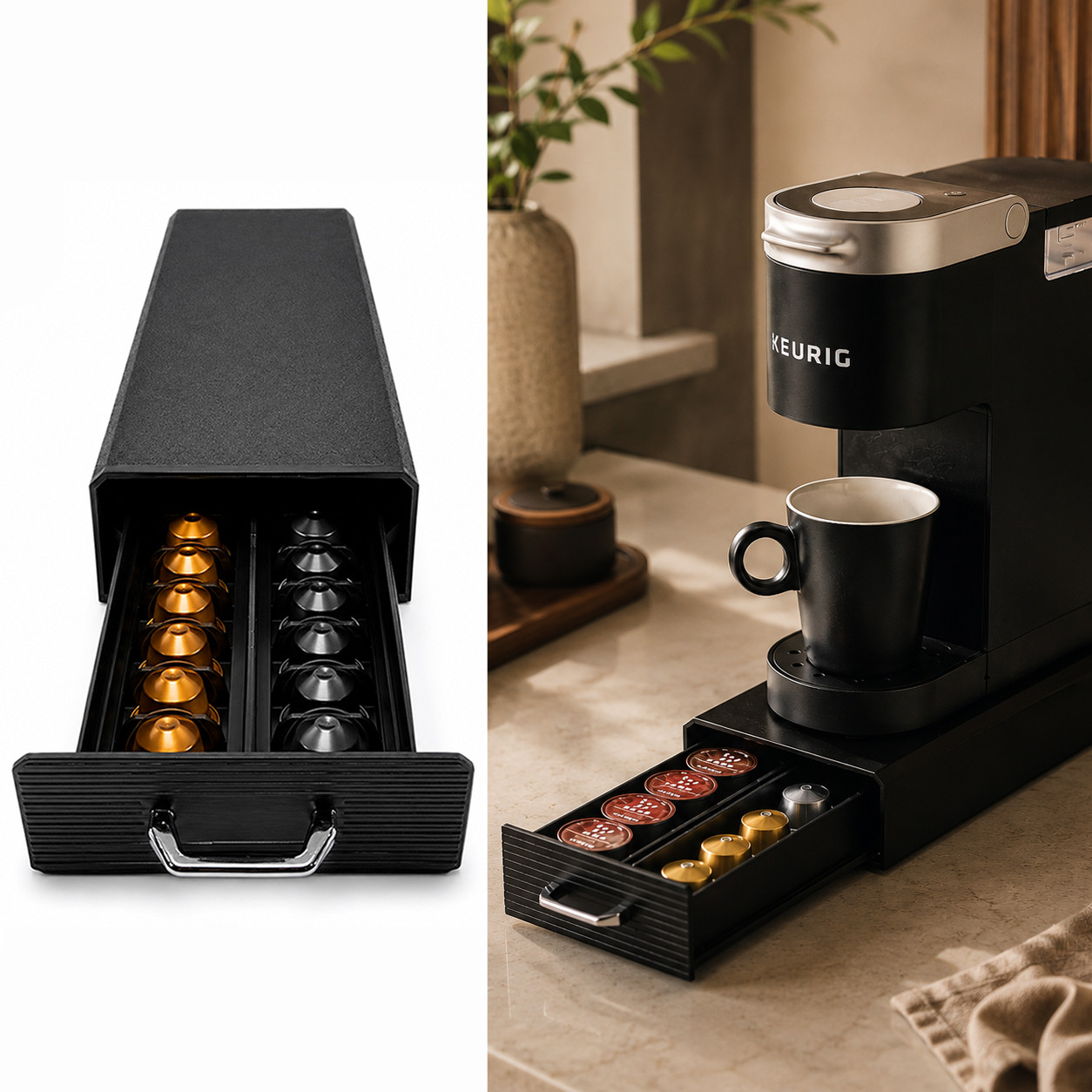 Sertar organizare capsule cafea, compatibil K-Cup si Nespresso, 32 x 12.5 x 6 cm, negru - imagine 12